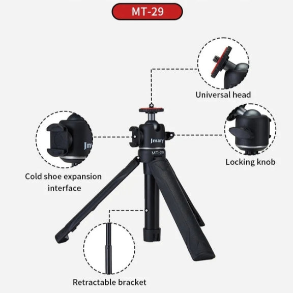 JMARY MT-29 Mini Extendable Live Streaming Desktop Tripod Selfie Stick Camera Phone Holder