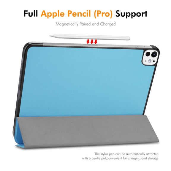 For iPad Pro 13 2024 ENKAY Tri-fold Custer Texture Platic Leather Smart Tablet Case(Dark Blue)