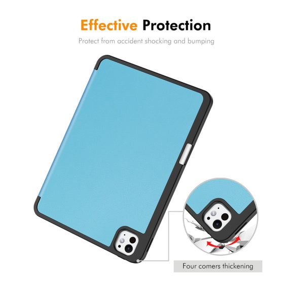 For iPad Pro 11 2024 ENKAY Tri-fold Custer Texture TPU Leather Smart Tablet Case with Pen Slot(Grey)