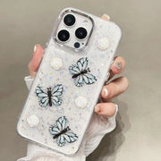 For iPhone 16 Pro Max Glitter 3D Butterfly TPU Phone Case(Blue)
