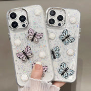 For iPhone 16 Plus Glitter 3D Butterfly TPU Phone Case(Blue)