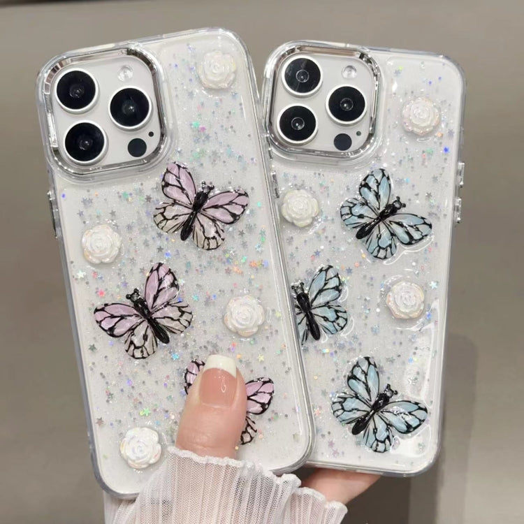 For iPhone 16 Glitter 3D Butterfly TPU Phone Case(Gold)