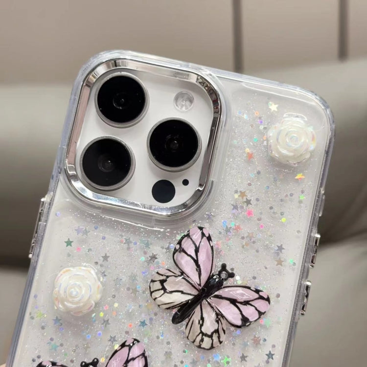 For iPhone 16 Pro Glitter 3D Butterfly TPU Phone Case(Gold)