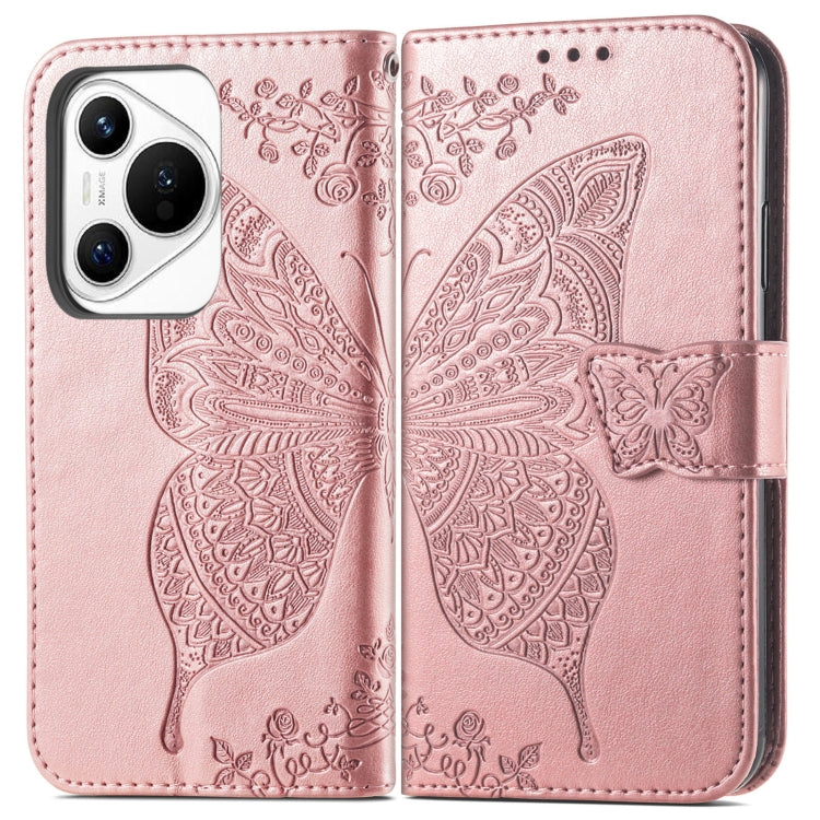 For Huawei Pura 70 Butterfly Love Flower Embossed Leather Phone Case(Rose Gold)