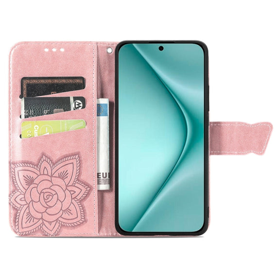 For Huawei Pura 70 Butterfly Love Flower Embossed Leather Phone Case(Rose Gold)