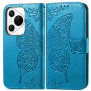 For Huawei Pura 70 Butterfly Love Flower Embossed Leather Phone Case(Blue)