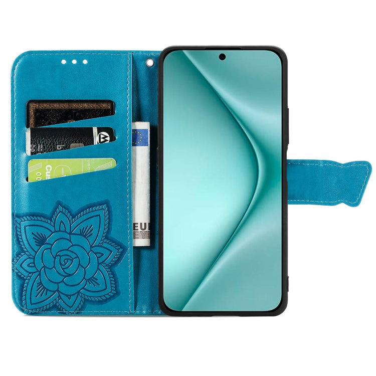 For Huawei Pura 70 Butterfly Love Flower Embossed Leather Phone Case(Blue)
