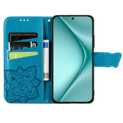 For Huawei Pura 70 Butterfly Love Flower Embossed Leather Phone Case(Blue)