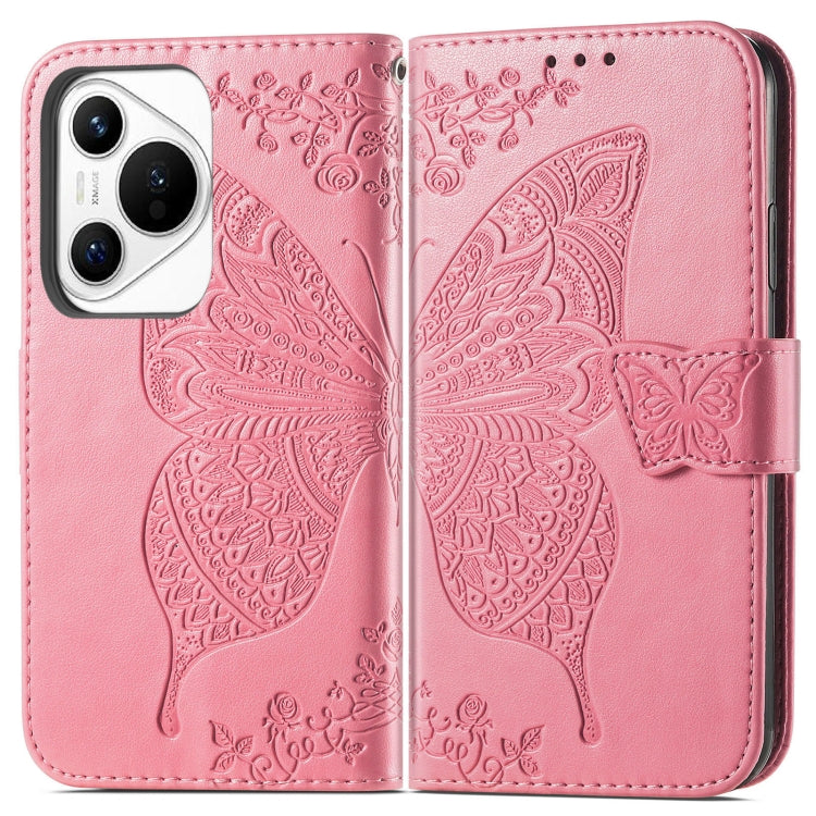 For Huawei Pura 70 Butterfly Love Flower Embossed Leather Phone Case(Pink)