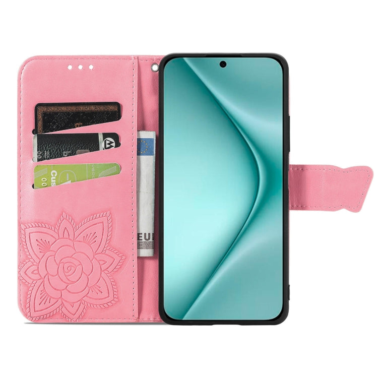 For Huawei Pura 70 Butterfly Love Flower Embossed Leather Phone Case(Pink)