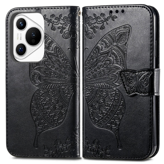 For Huawei Pura 70 Butterfly Love Flower Embossed Leather Phone Case(Black)