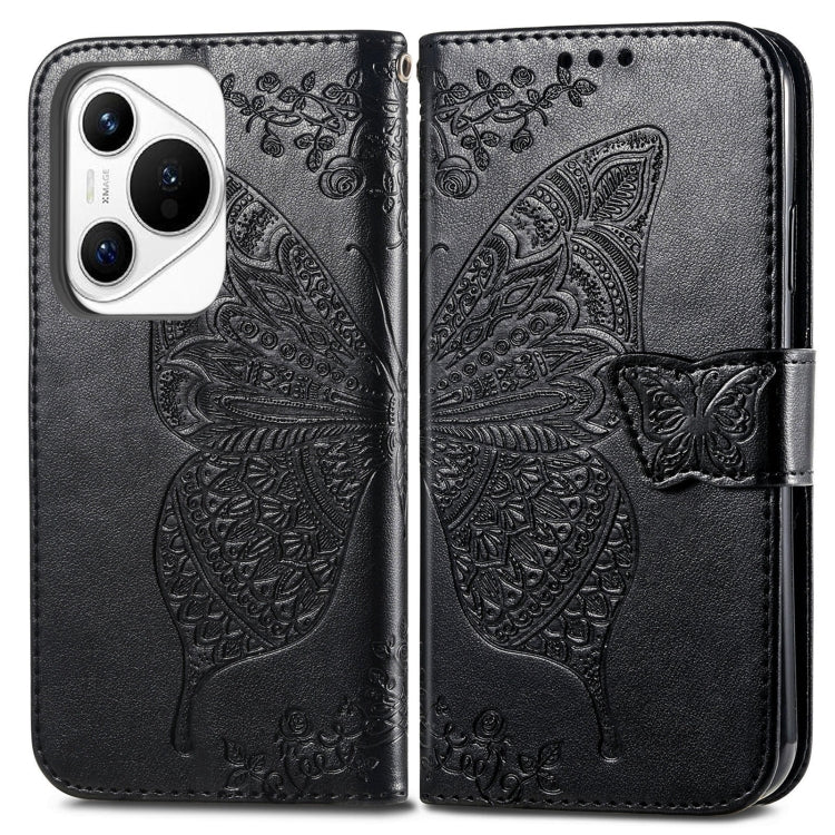 For Huawei Pura 70 Butterfly Love Flower Embossed Leather Phone Case(Black)
