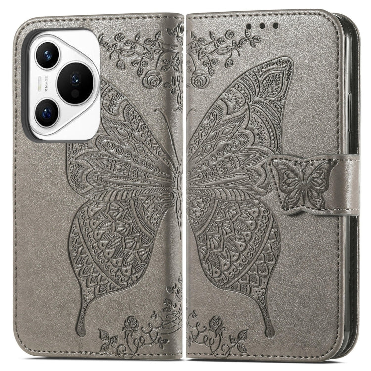 For Huawei Pura 70 Butterfly Love Flower Embossed Leather Phone Case(Gray)