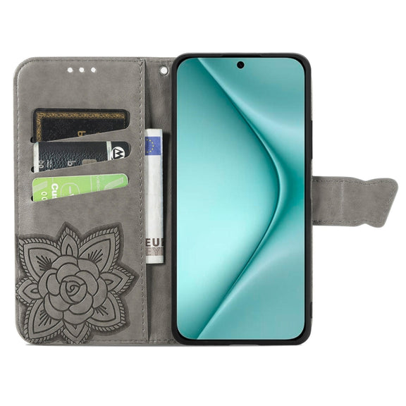 For Huawei Pura 70 Butterfly Love Flower Embossed Leather Phone Case(Gray)