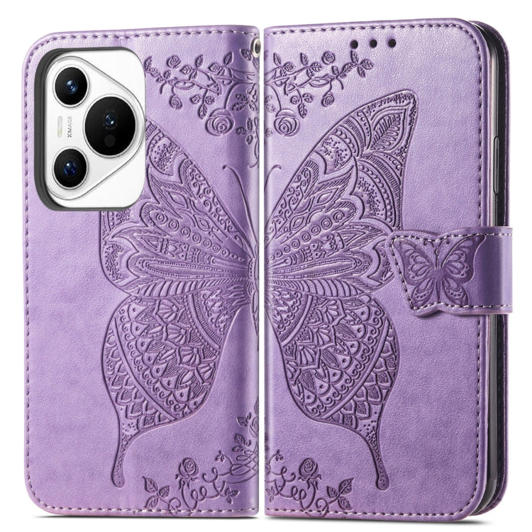 For Huawei Pura 70 Butterfly Love Flower Embossed Leather Phone Case(Lavender)