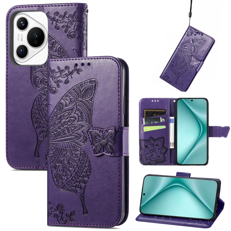 For Huawei Pura 70 Butterfly Love Flower Embossed Leather Phone Case(Purple)