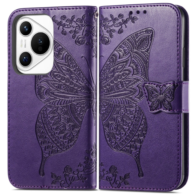 For Huawei Pura 70 Butterfly Love Flower Embossed Leather Phone Case(Purple)
