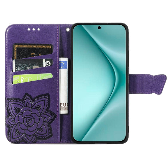 For Huawei Pura 70 Butterfly Love Flower Embossed Leather Phone Case(Purple)