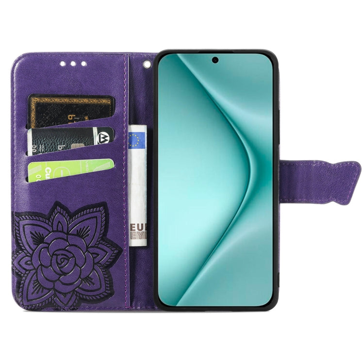 For Huawei Pura 70 Butterfly Love Flower Embossed Leather Phone Case(Purple)
