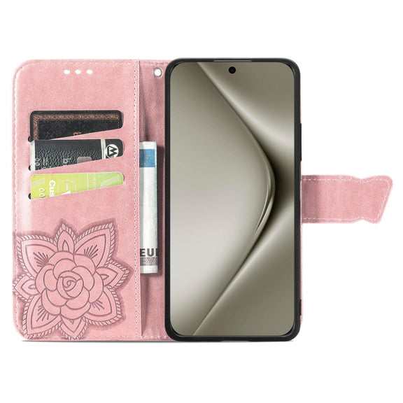 For Huawei Pura 70 Pro Butterfly Love Flower Embossed Leather Phone Case(Rose Gold)