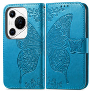 For Huawei Pura 70 Pro Butterfly Love Flower Embossed Leather Phone Case(Blue)