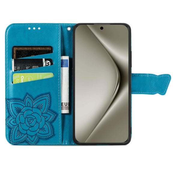 For Huawei Pura 70 Pro Butterfly Love Flower Embossed Leather Phone Case(Blue)