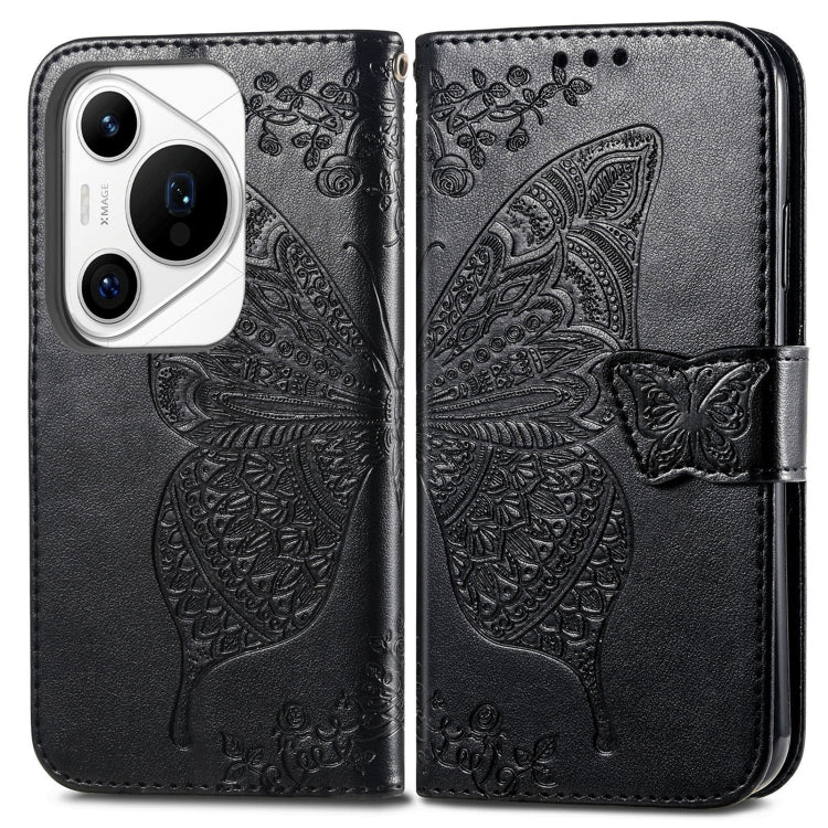 For Huawei Pura 70 Pro Butterfly Love Flower Embossed Leather Phone Case(Black)