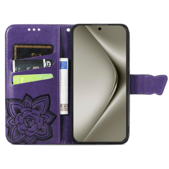 For Huawei Pura 70 Pro Butterfly Love Flower Embossed Leather Phone Case(Purple)