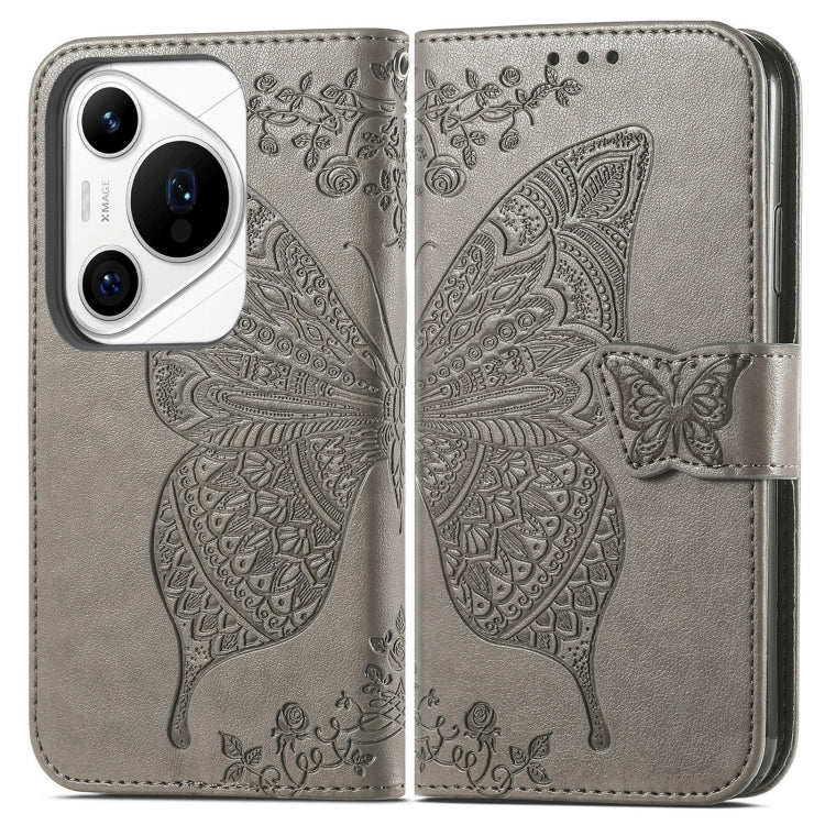 For Huawei Pura 70 Pro+ Butterfly Love Flower Embossed Leather Phone Case(Gray)