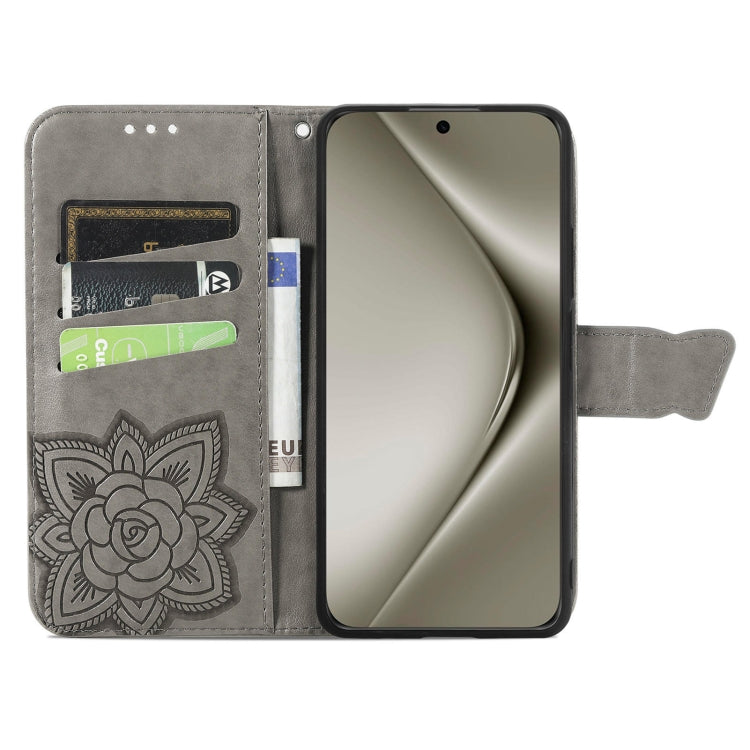 For Huawei Pura 70 Pro+ Butterfly Love Flower Embossed Leather Phone Case(Gray)