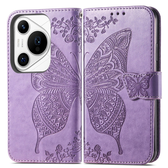 For Huawei Pura 70 Pro+ Butterfly Love Flower Embossed Leather Phone Case(Lavender)