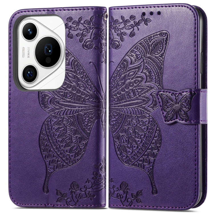 For Huawei Pura 70 Pro+ Butterfly Love Flower Embossed Leather Phone Case(Purple)