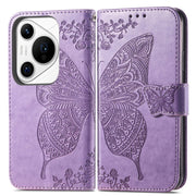 For Huawei Pura 70 Ultra Butterfly Love Flower Embossed Leather Phone Case(Lavender)