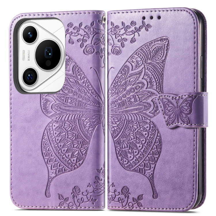 For Huawei Pura 70 Ultra Butterfly Love Flower Embossed Leather Phone Case(Lavender)