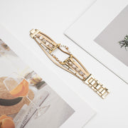 For Apple Watch Ultra 49mm Beaded National Style Bracelet Crystal Watch Band(Rose Gold)