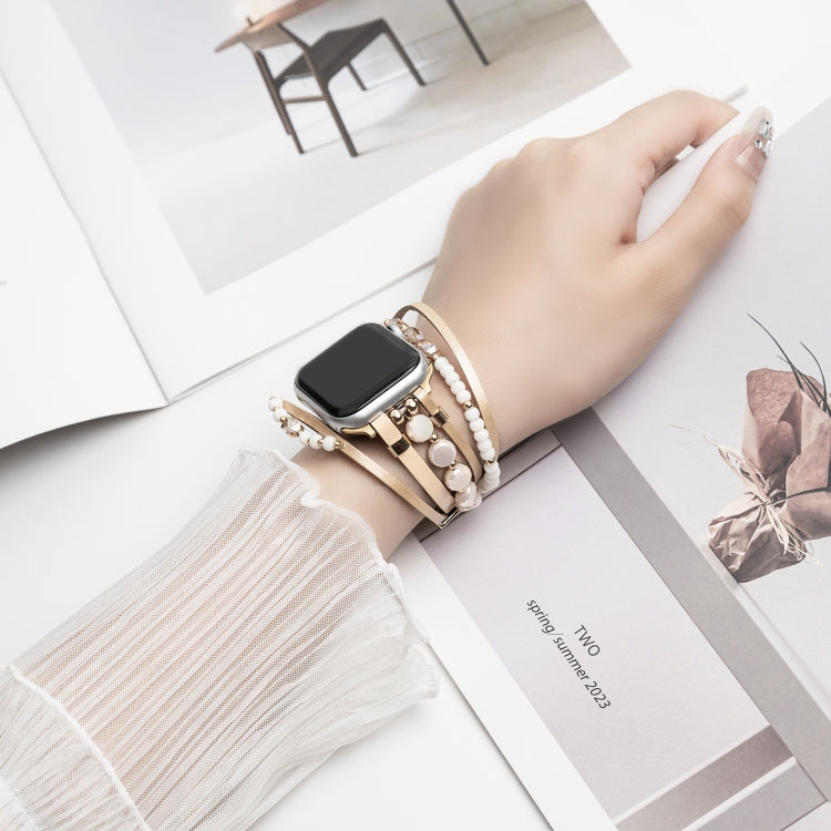 For Apple Watch SE 2022 44mm Beaded National Style Bracelet Crystal Watch Band(Rose Gold)