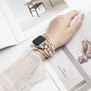 For Apple Watch SE 2022 44mm Beaded National Style Bracelet Crystal Watch Band(Rose Gold)