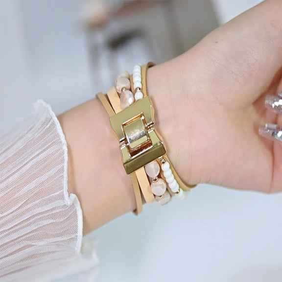 For Apple Watch Ultra 49mm Beaded National Style Bracelet Crystal Watch Band(Rose Gold)