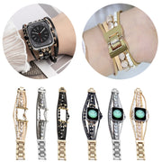 For Apple Watch SE 2022 44mm Beaded National Style Bracelet Crystal Watch Band(Rose Gold)
