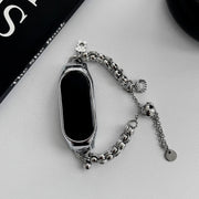 For Xiaomi Mi Band 3 / 4 Beaded Bracelet Metal Watch Band(Silver+Single Bead)