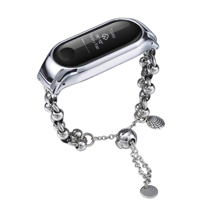 For Xiaomi Mi Band 3 / 4 Beaded Bracelet Metal Watch Band(Silver+Dual Bead)