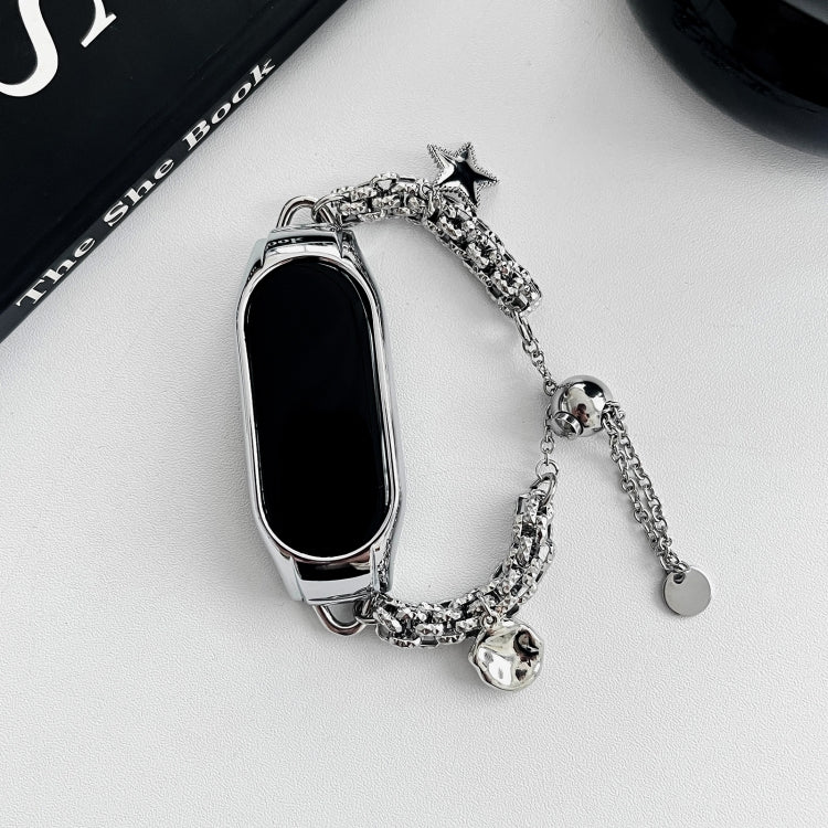 For Xiaomi Mi Band 3 / 4 Beaded Bracelet Metal Watch Band(Silver+Star)