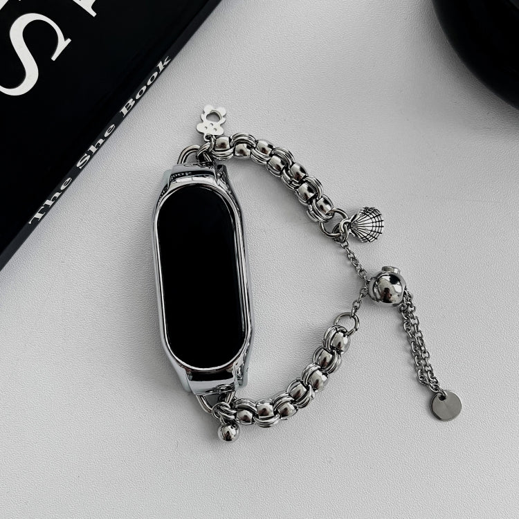 For Xiaomi Mi Band 7 Beaded Bracelet Metal Watch Band(Silver+Single Bead)