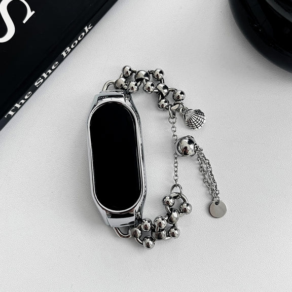 For Xiaomi Mi Band 7 Beaded Bracelet Metal Watch Band(Silver+Dual Bead)