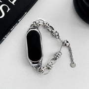 For Xiaomi Mi Band 7 Beaded Bracelet Metal Watch Band(Silver+Dual Ring)
