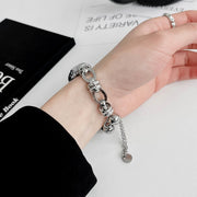 For Xiaomi Mi Band 7 Beaded Bracelet Metal Watch Band(Silver+Dual Ring)