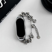 For Xiaomi Mi Band 8 Beaded Bracelet Metal Watch Band(Silver+Dual Bead)