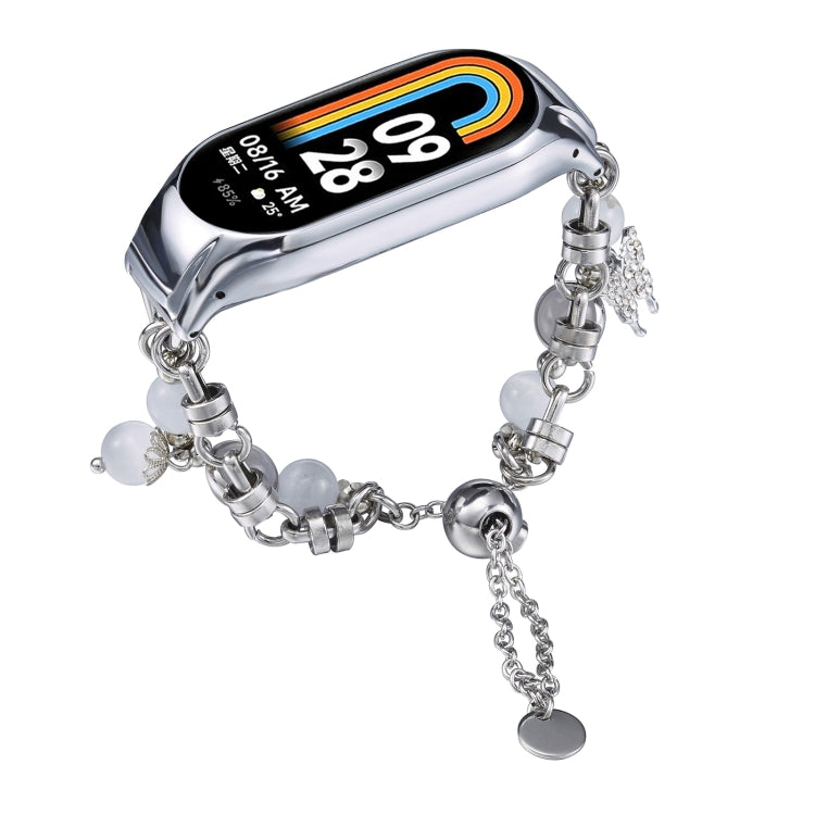 For Xiaomi Mi Band 8 Crystal Beaded Onyx Watch Band(Silver+Butterfly)