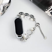 For Xiaomi Mi Band 8 Crystal Beaded Onyx Watch Band(Silver+Crystal Bead)