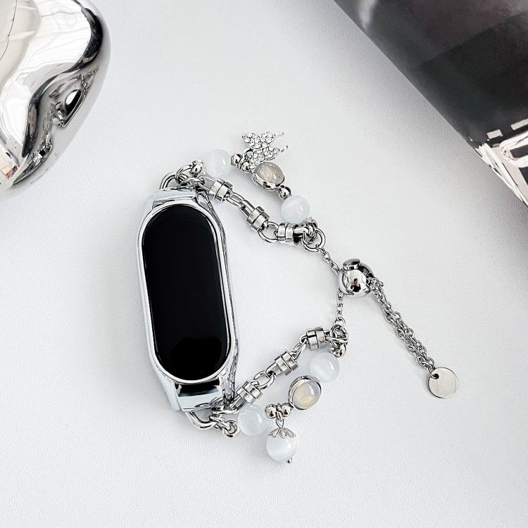 For Xiaomi Mi Band 7 Crystal Beaded Onyx Watch Band(Silver+Butterfly)